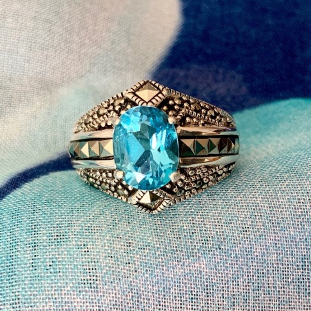 Marcasite and Blue Topaz Ring